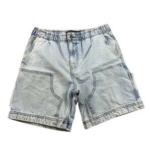 Cotton On Worker Chino Shorts Men M 100% Cotton Pockets Elastic Waist Denim Blue